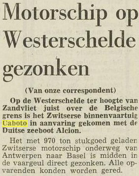 Belgischer Zeitungsbericht über den Untergang der CABOTO